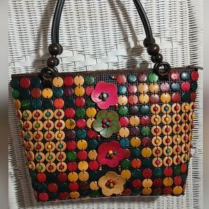 Sara Coconut Shell Bead Multicolor Mosaic Tote Bag